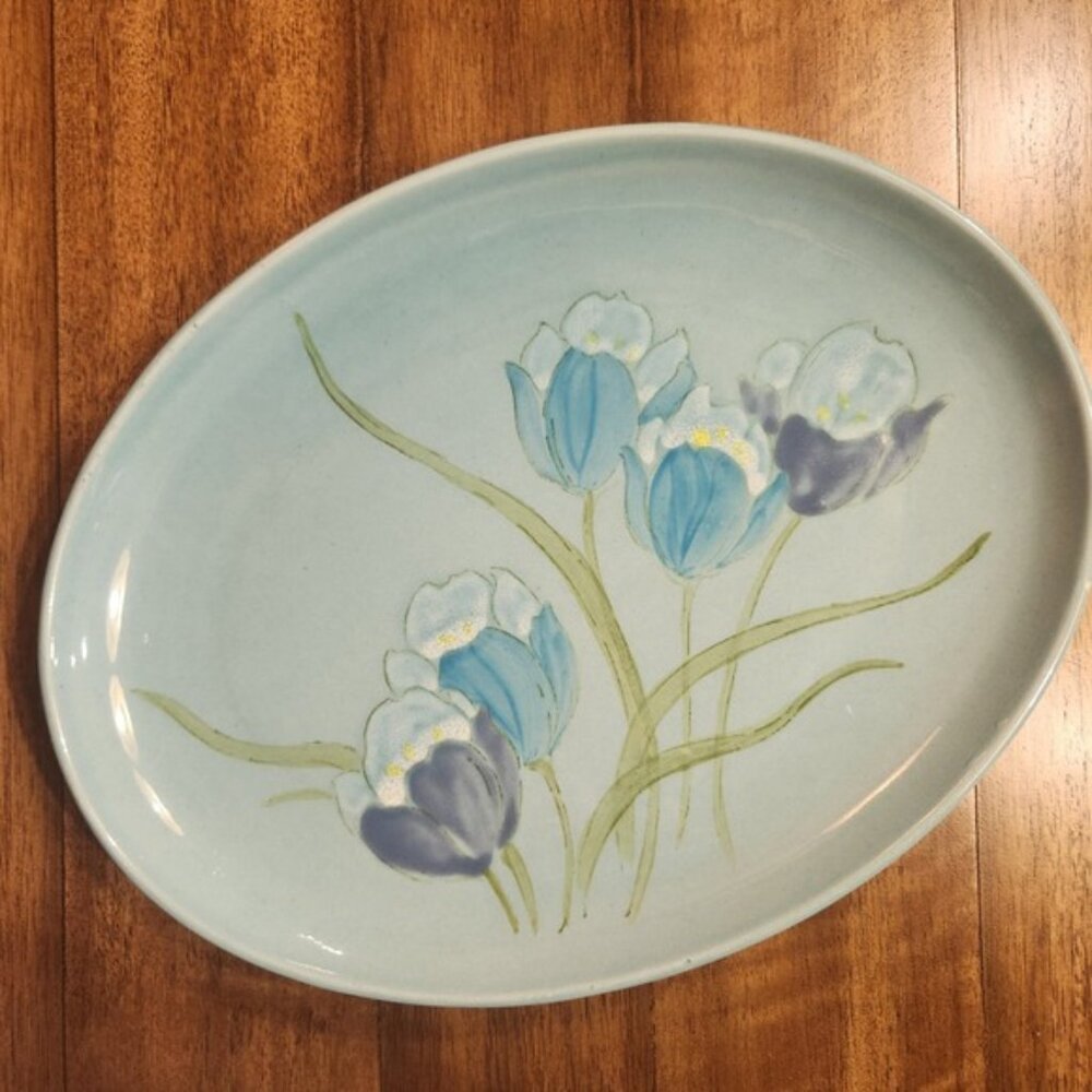 Metlox‎ Vernon Ware Blue Tulips Oval Serving Platter MCM California Handpainted